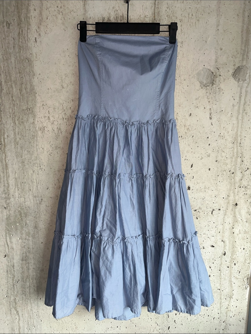 BCBGMaxAzria Light Blue Tiered Maxi Dress Cottagecore Boho Cotton Poplin